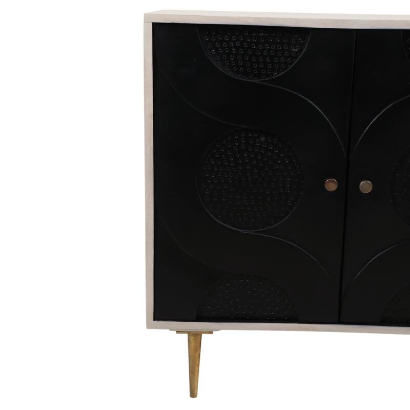 Modern Accent Cabinet with Textured Circle Door Design - 31", Black - 30.5"