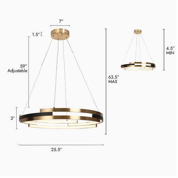 Modern 1-Light Black Gold LED Chandelier Round Hanging Pendant Lighting ...
