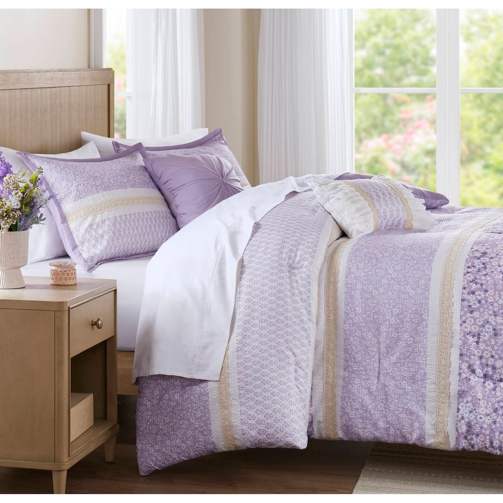 Rossetta 5-Piece Full/Queen Farmhouse Style Printed Seersucker Comforter Set