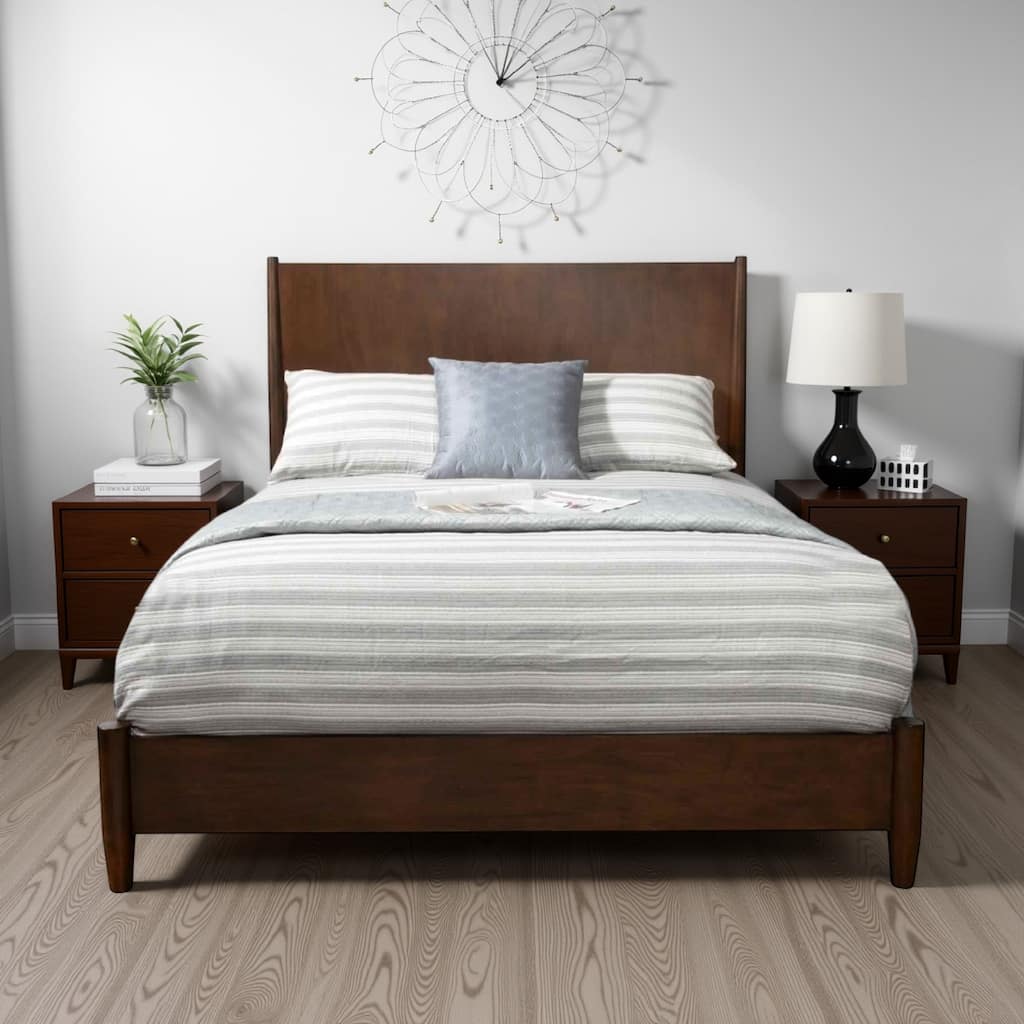Mid Century Modern Wooden Standard King Bed with Round Legs, Brown