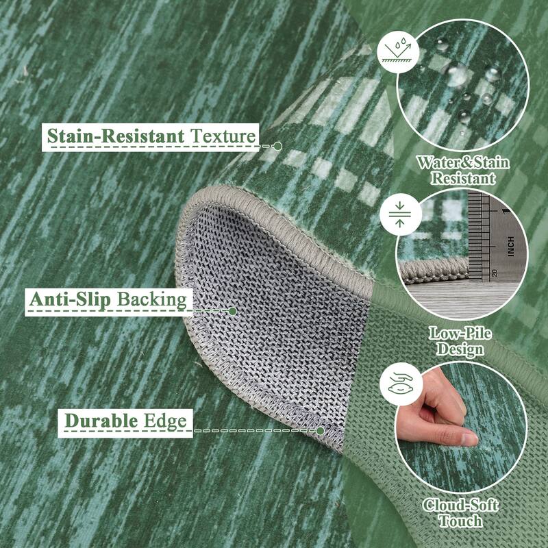 Washable Scalloped Area Rugs, Modern Bordered Living Room Rugs for Bedroom