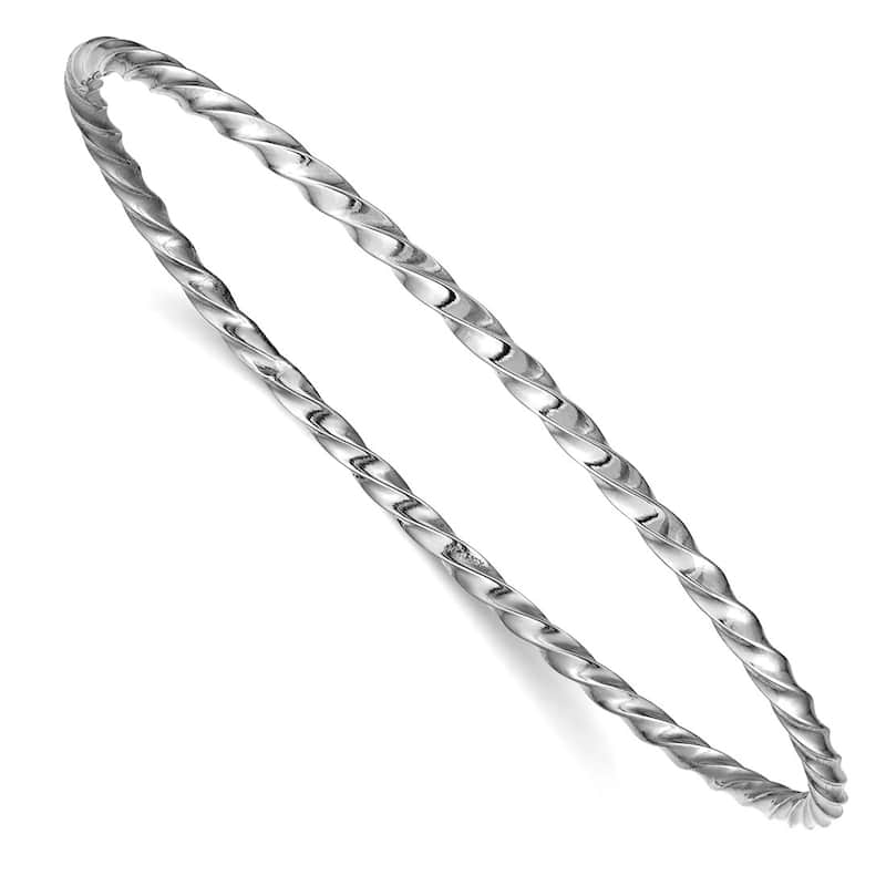 Curata 14k Yellow or White Gold 8" 2.5mm Wide Twisted Slip-on Bangle Bracelet - White