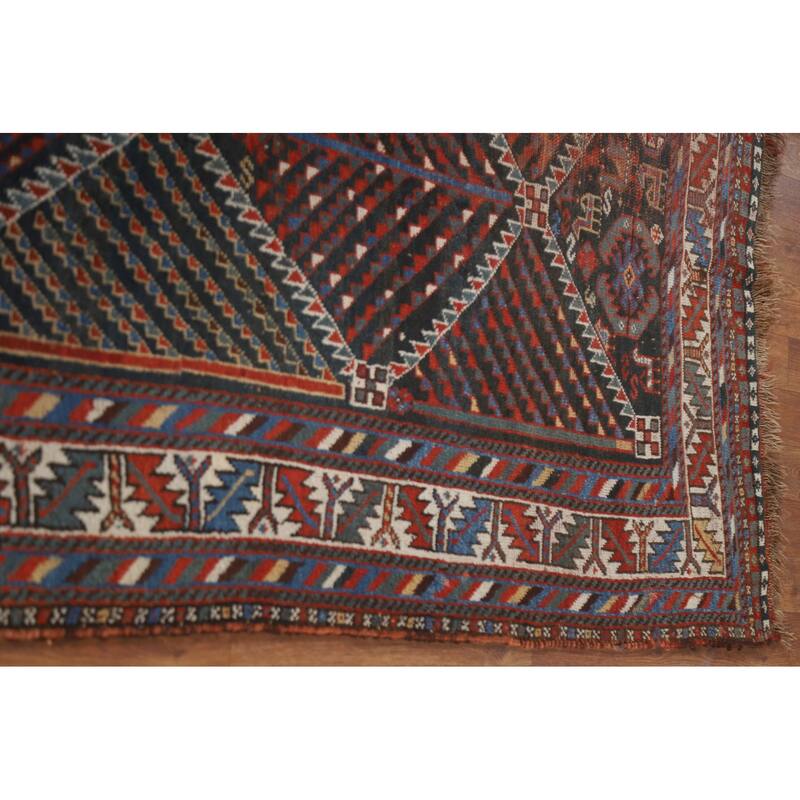 Pre-1900 Antique Qashqai Persian Area Rug Handmade Wool Carpet - 5'4"x 9'5"