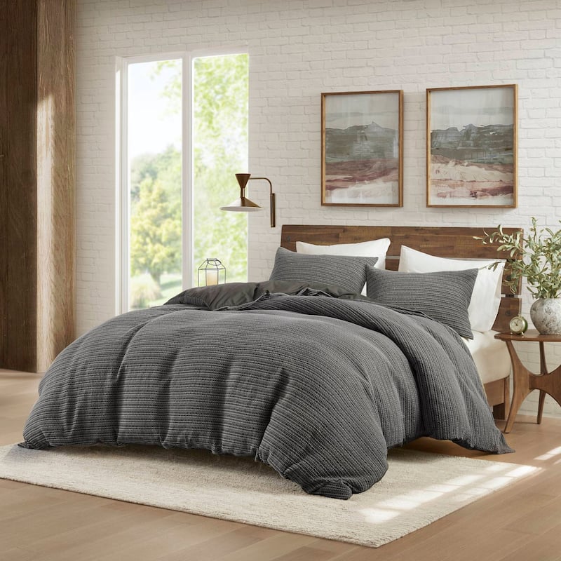 Woolrich Lyon Waffle Washed Duvet Set - Charcoal - King