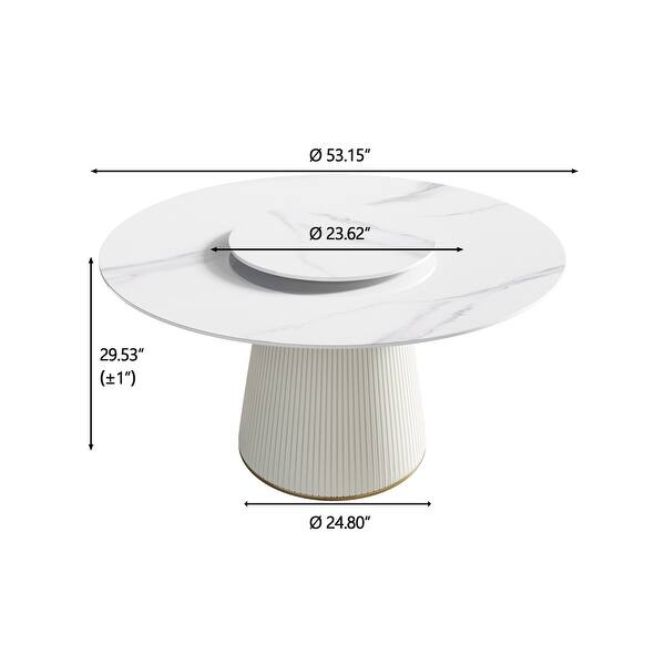 53'' Round Dining Table for 6, Modern White Sintered Stone Tabletop ...
