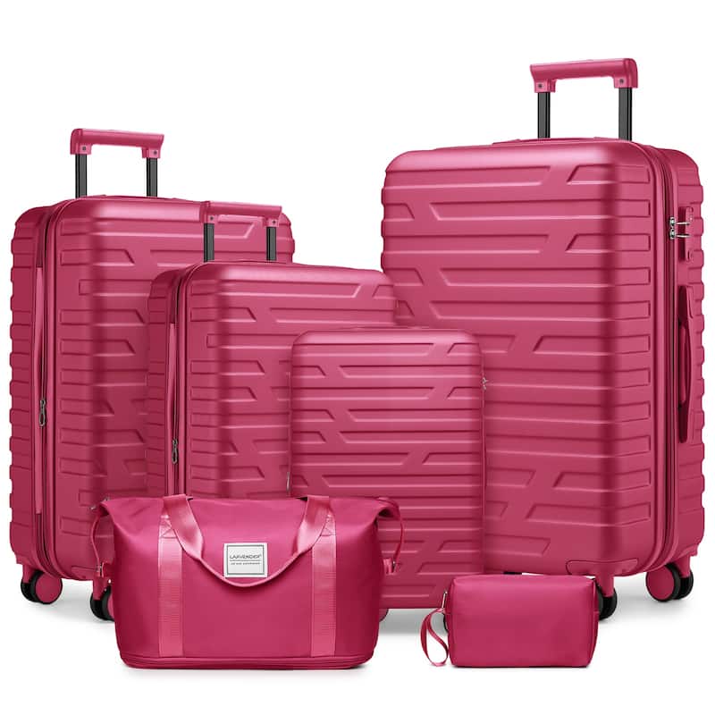 Luggage Sets 6 Pieces with Duffel Bags, Hardside Expandable Suitcases with Spinner Wheels TSA Lock - Rose Red