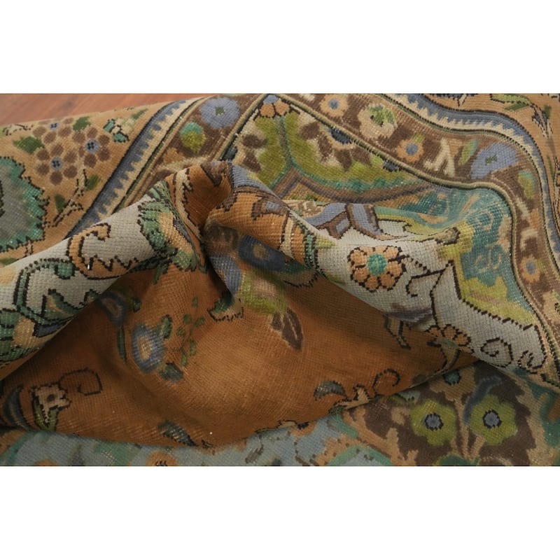 Hand Knotted Oriental 100% Wool Carpet Traditional Floral Oranges & Rust Tabriz Area Rug - 12' 0'' X 9' 6''