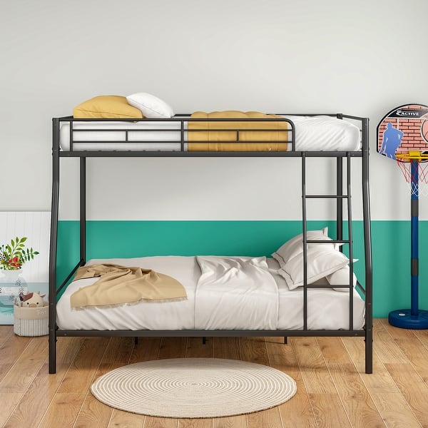 slide 2 of 10, Full Size Bunk Bed with Ladder and Guardrail, Heavy Duty Metal Bunk Bed Frame, Noise Free Frames for Bedroom Dorm Black
