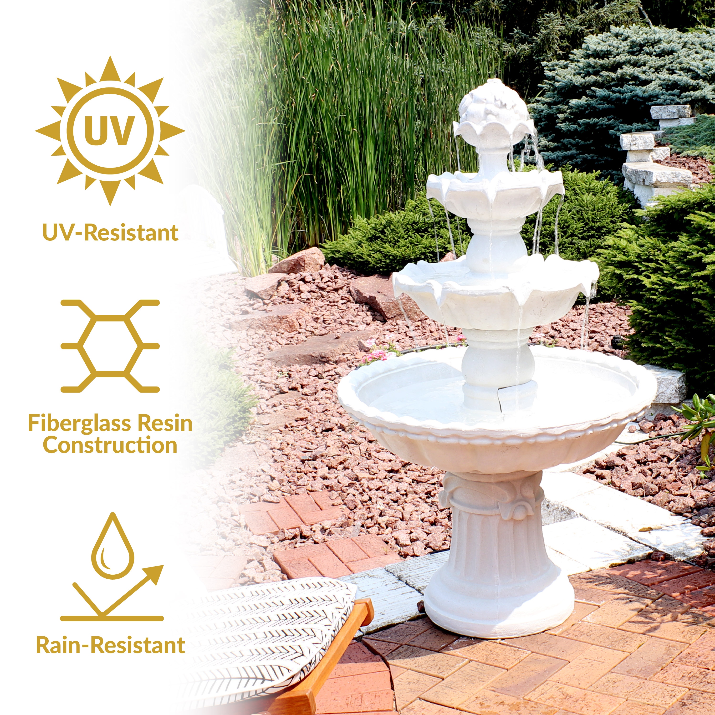 4-Tier Fruit Top Outdoor Water Fountain Backyard Garden Feature