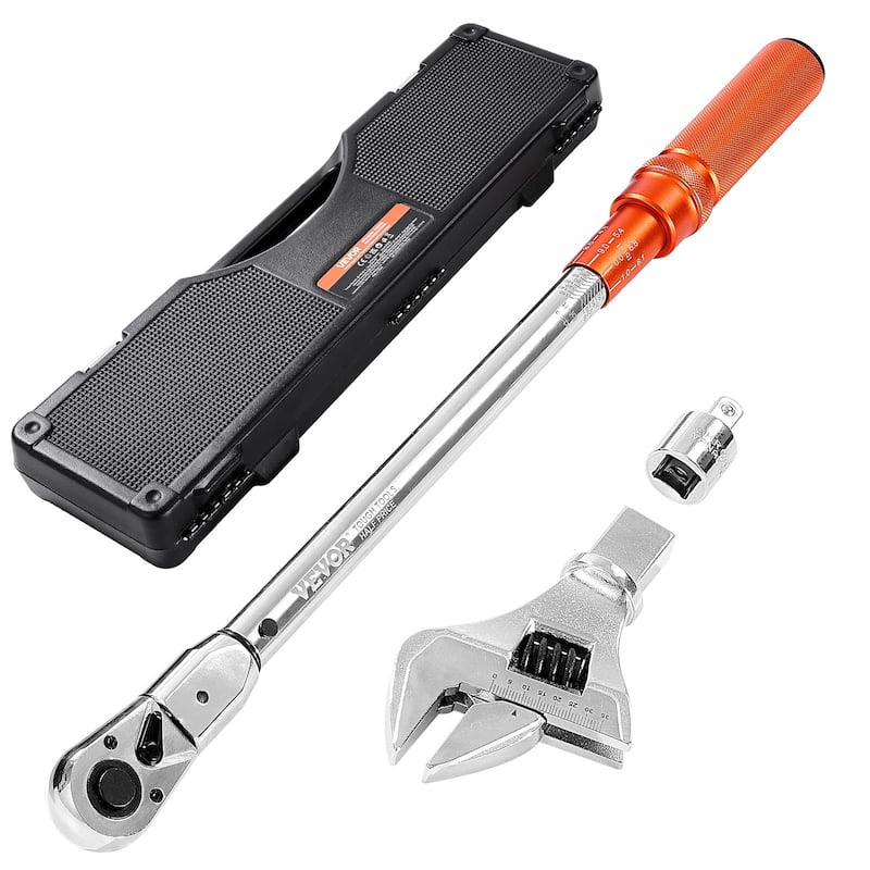 0.5" Adjustable Click Steel Torque Wrench Set with Interchangeable Heads and Dual Scale - 22.83 x 6.10 x 2.48 in