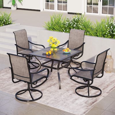 MAISON ARTS 5 Pieces Patio Dining Set, 4 Sling Dining Swivel Chairs and 37" Square Metal Mesh Table with 1.57" Umbrella Hole