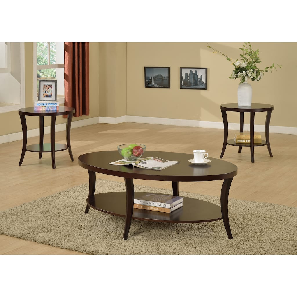 Modern Italian Coffee Color Oval Coffee Table with 1 Coffee Table and 2 Side Tables, for Living Room 3-Piece