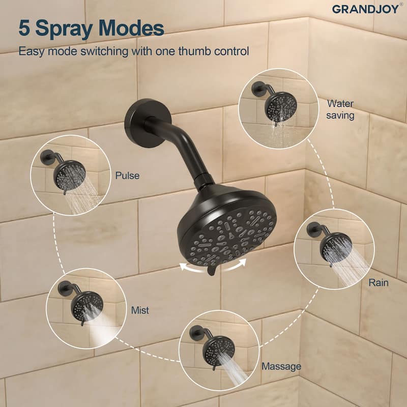 GRANDJOY Wall Mounted 5-Spray Shower System including Handheld Sprayer