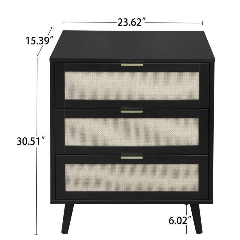 Rattan 3-Drawer Cabinet with Moisture-Proof Finish & Anti-Tipping Device for Safe Storage