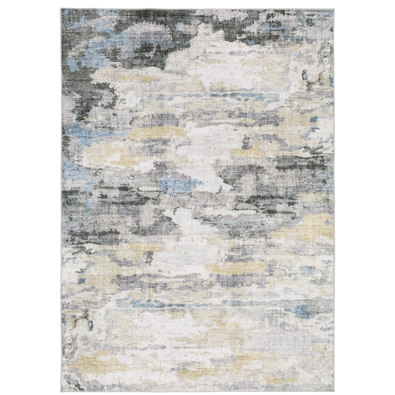 Lichfield Ivory Grey Abstract Distressed Washable Contemporary Area Rug