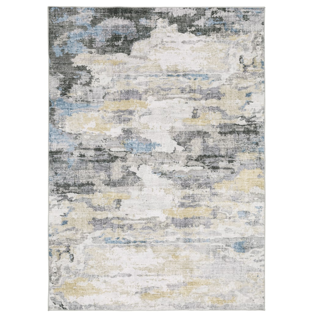 Lichfield Ivory Grey Abstract Distressed Washable Contemporary Area Rug