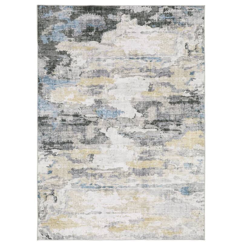 Vista Home Marissa Washable Abstract Grey/ Blue Indoor Area Rug - 5' x 7' - Rectangle