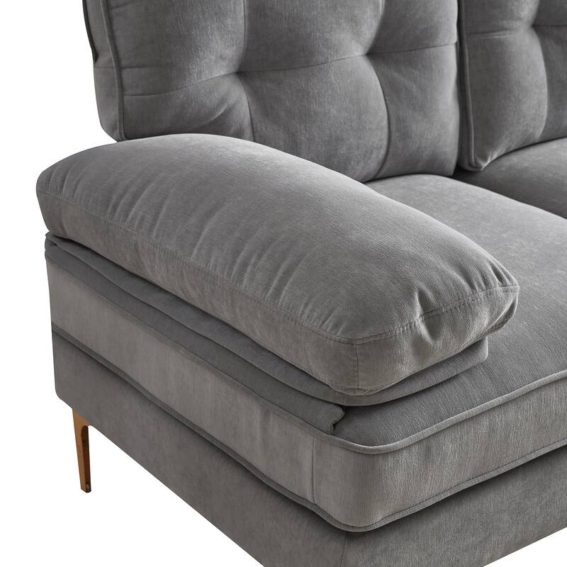 Velvet Sectional Sofas Couches with Pillow Top Arms and Upholstered Backrest, Modern L-Shaped Couches with Metal Legs