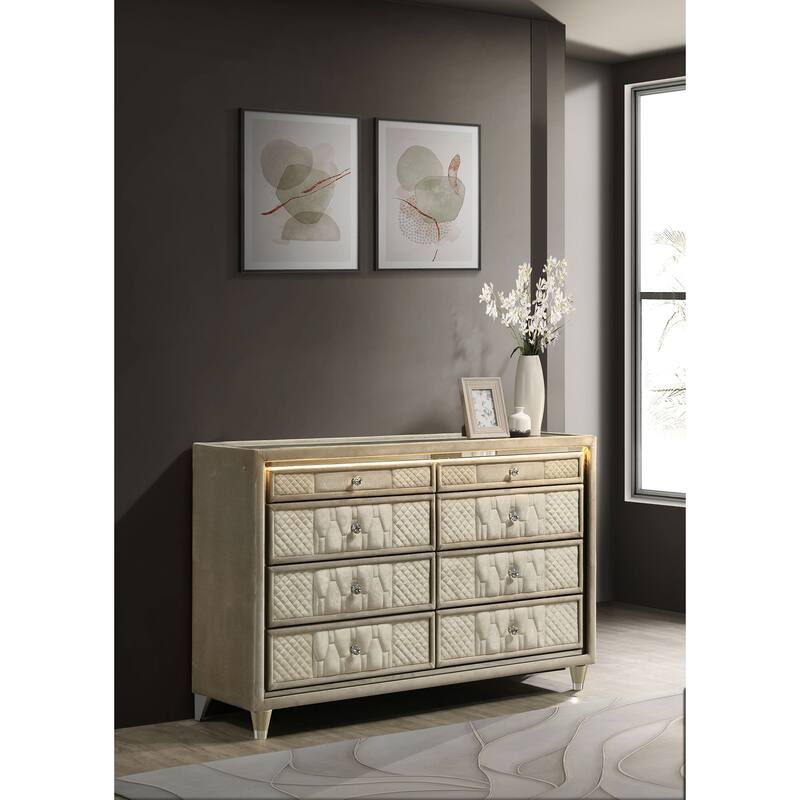 Lorient 8-drawer LED Bedroom Dresser Cabinet Ivory and Camel