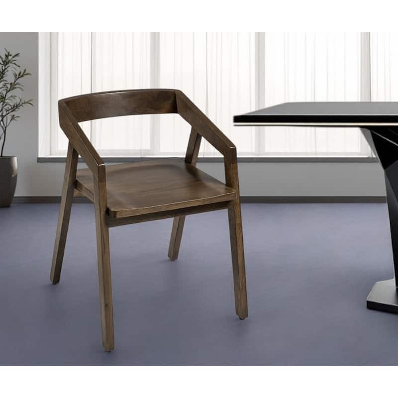 Set of 2 Brown Wooden Dining Armchairs with Open Back for Living Room and Dining Room - 29”H x 22”W x 20”D