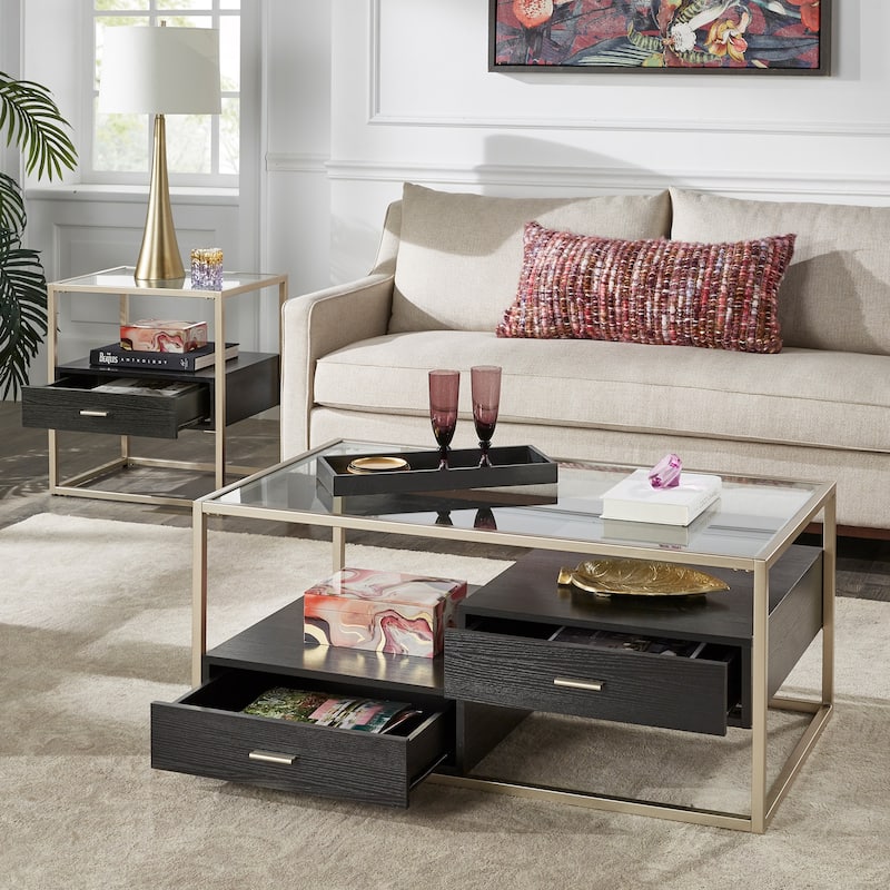 Spumante Champagne Silver Finish Table with Storage by iNSPIRE Q Bold - Coffee and End Table Set