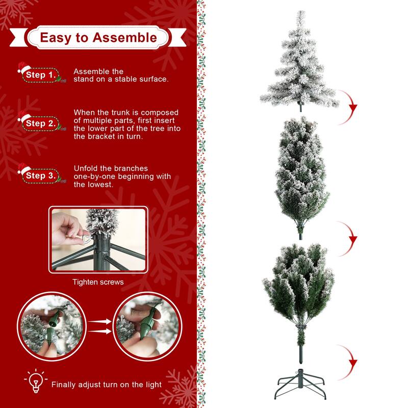 Glitzhome 7.5ft/9ft/12ft Pre-Lit Flocked Layered Spruce Artificial Christmas Trees