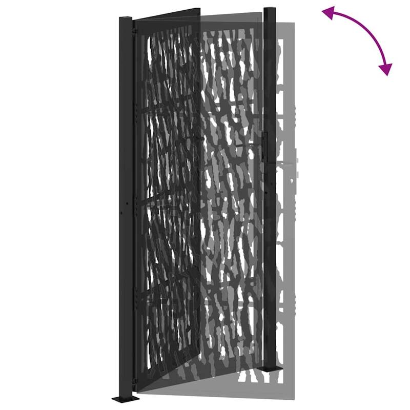 vidaXL Garden Gate Black Steel Leaf Design