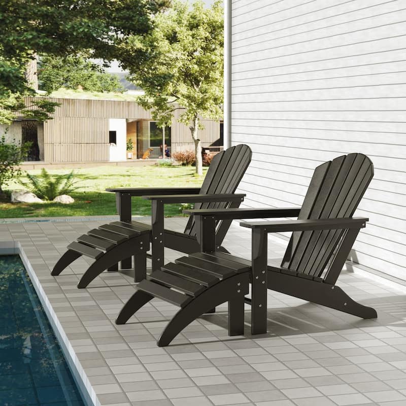 Altura Outdoor Eco-Friendly All Weather Adirondack Chairs with Ottomans (4-Piece Conversation Set) - Black