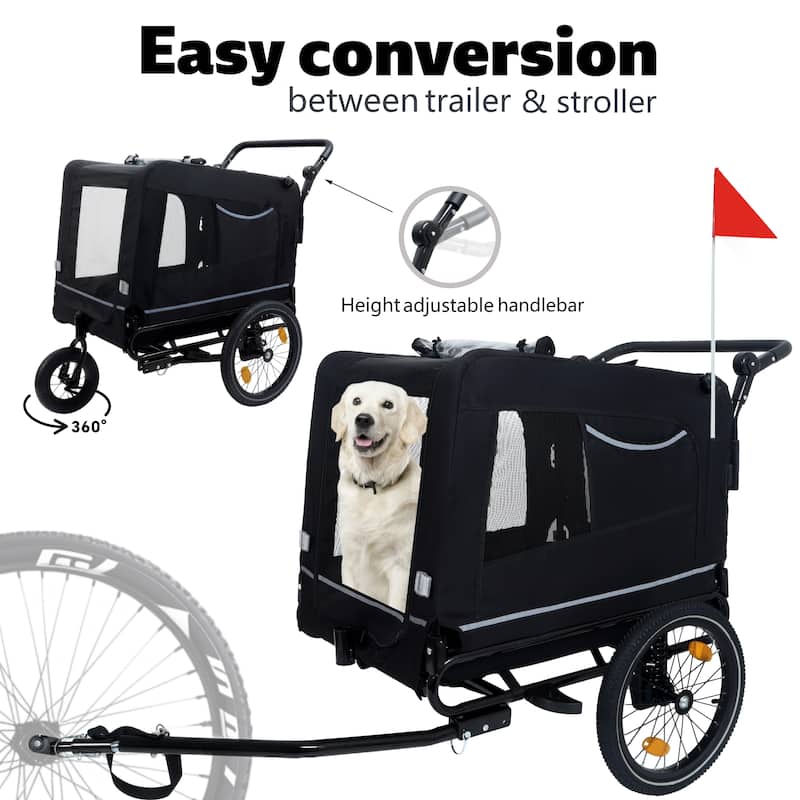 Extra Large 2-in-1 Pet Bike Trailer & Stroller - Heavy Duty Dog Carrier with Quick Release Wheels, Ventilation & Storage