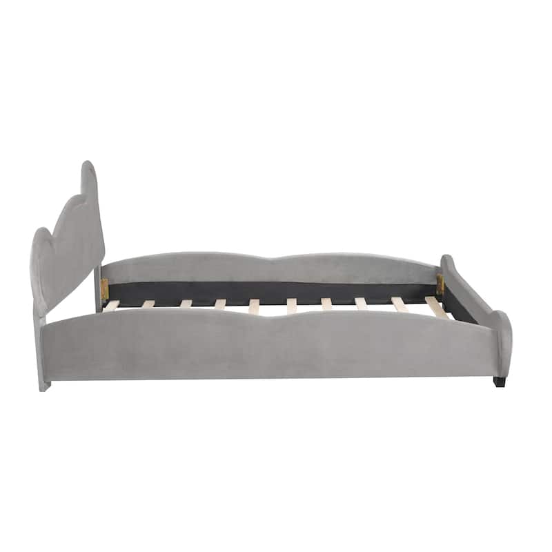 Kids Upholstered Platform Bed with Headboard Wooden Bed, Velvet