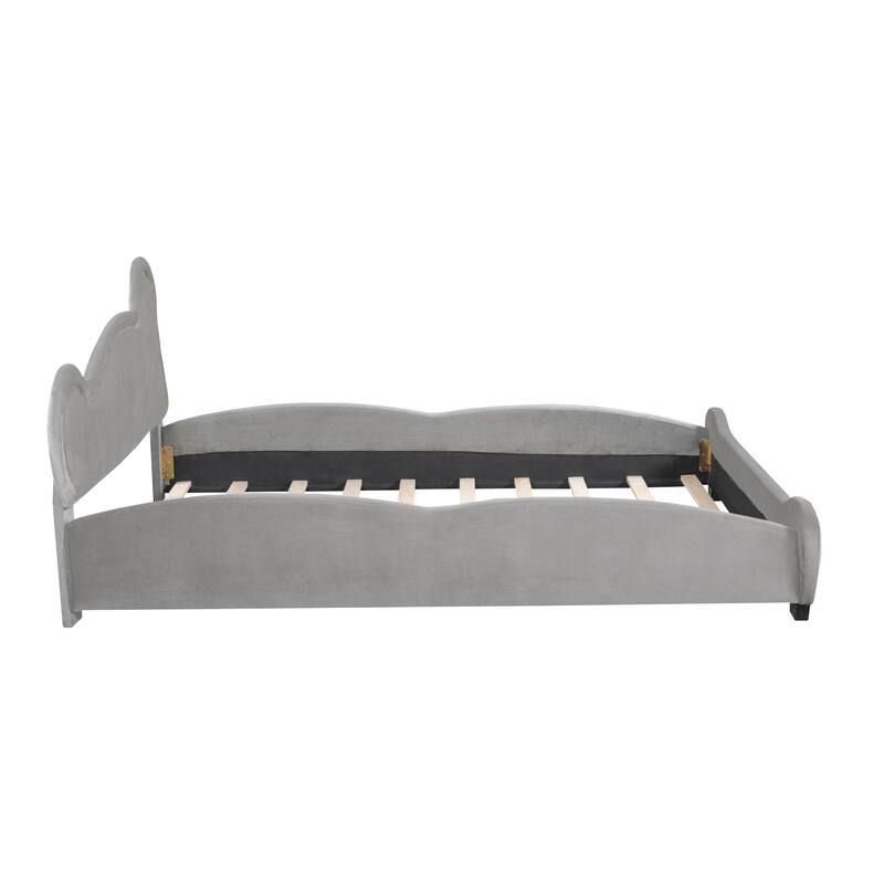 Velvet Bed with Bear-Shaped Headboard & Storage Pocket
