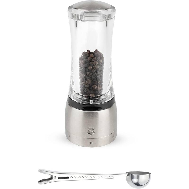 Peugeot Daman U'Select Shaftless 6.5 Inch Salt & Pepper Mill Gift Set, Stainless Steel - With Scoop (Pepper Mill) - 2 Piece