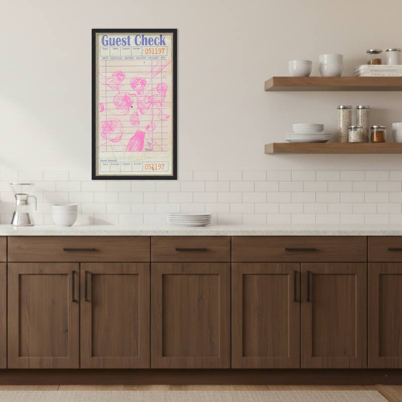 Cheers Guest Check Pink by Jolly and Dash Wood Framed Wall Art Print