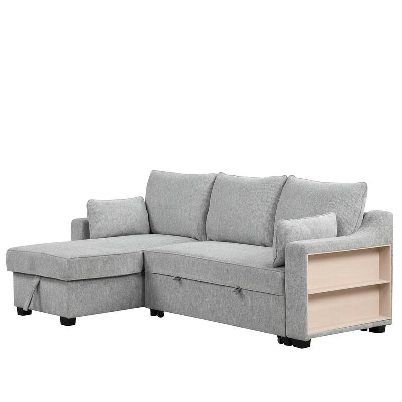 Pull Out Convertible Sleeper Sofa Bed L-Shaped Couch with Storage, USB