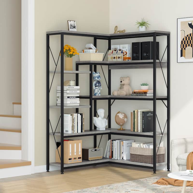 Futzca L-Shaped Corner Bookshelf, Storage Shelf