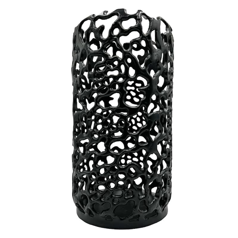 Decorative Handmade Aluminum Cylinder Hurricane Candle holder in Black - Large (8 x 8 x 15 in)