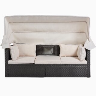 4-piece Outdoor Patio Rectangle Daybed with Retractable Canopy， Washable Cushions