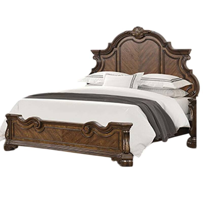 Leova Queen Bed, Bombay Headboard, Molding and Corbels, Dark Brown