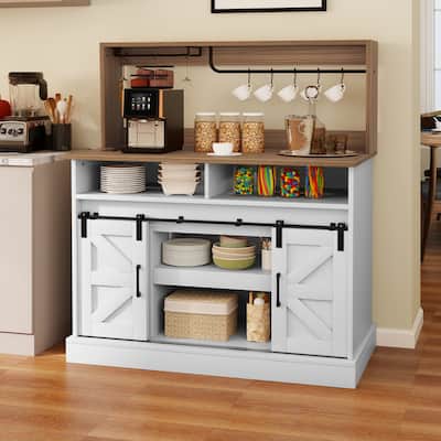Farmhouse Buffet Cabinets 47" Coffee Bar Sideboard Cabinets with Sliding Barn Doors