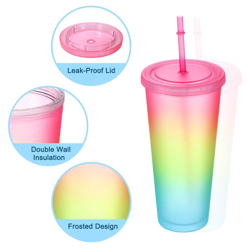 Acrylic Tumbler with Lid and Straw, 24 Oz Insulated Double Wall Cups