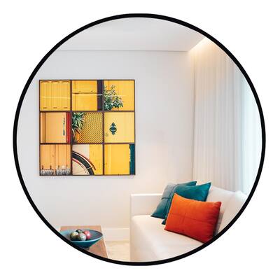Round Mirror 28 inch, Black Round Mirror, Large Circle Mirror Black Metal Frame, Black Round Bathroom Mirrors for Wall