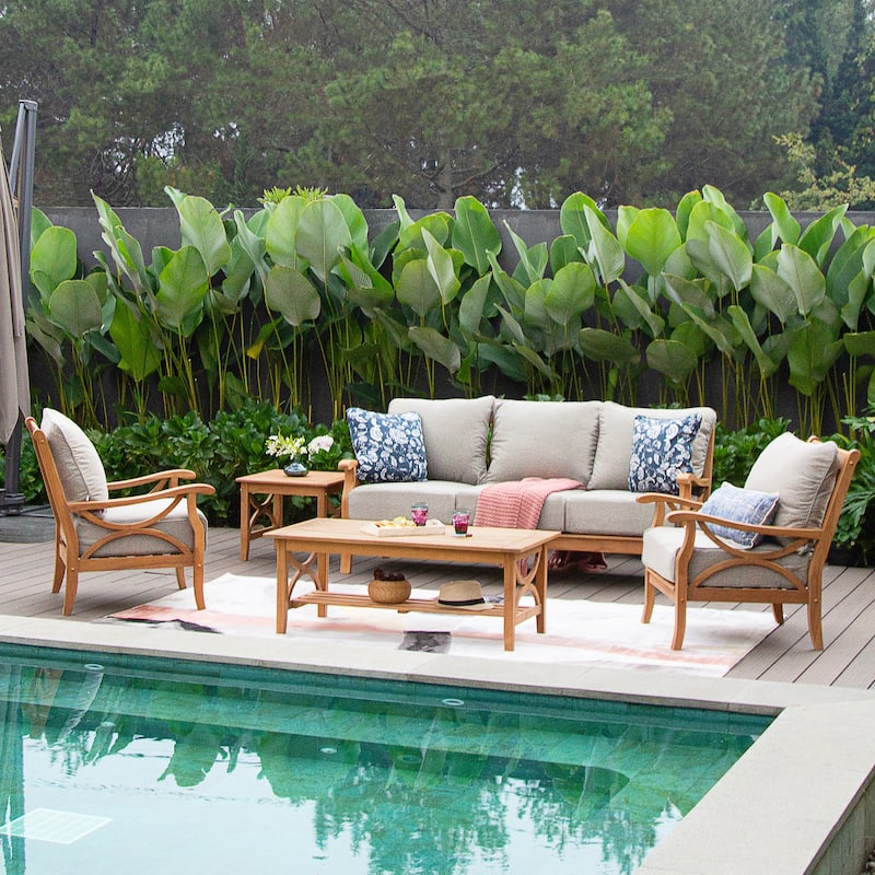 Cambridge Casual Lowell 5-piece Teak Wood Outdoor Conversation Set - Natural Teak/Beige Cushion