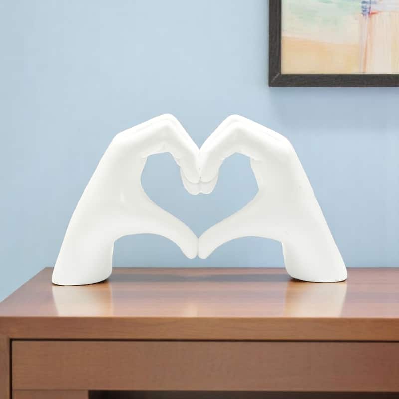 HomeRoots 4" White Resin Heart Hands Tabletop Sculpture - 5.5 in. x 3.5 in. x 1.5 in. - 5.5 in. x 3.5 in.  x 1.5 in.