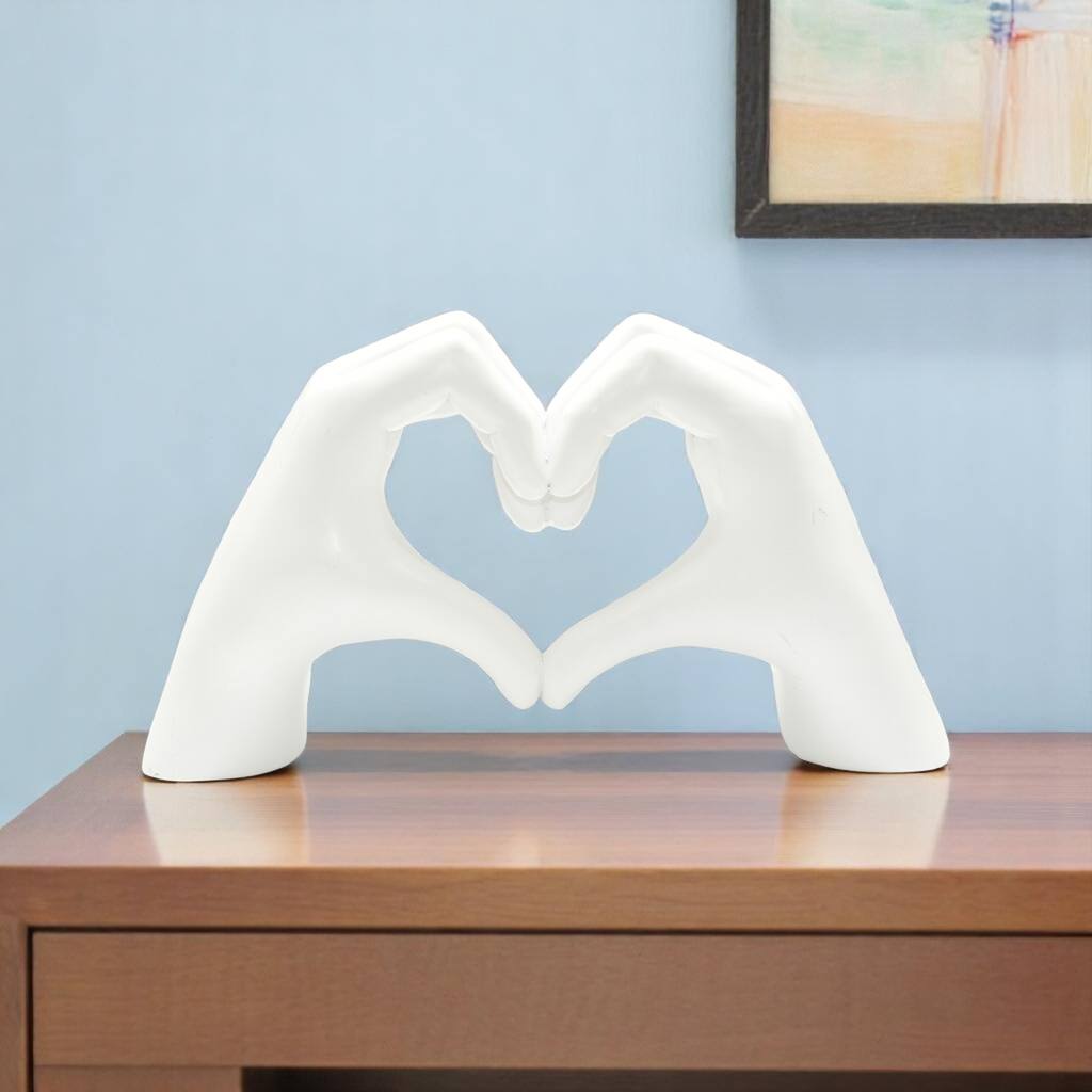 HomeRoots 4" White Resin Heart Hands Tabletop Sculpture - 5.5 in. x 3.5 in. x 1.5 in.