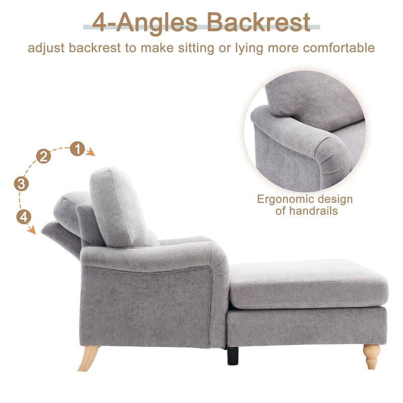 Modern Mid-Century Grey Foam Chaise Lounger Sofa