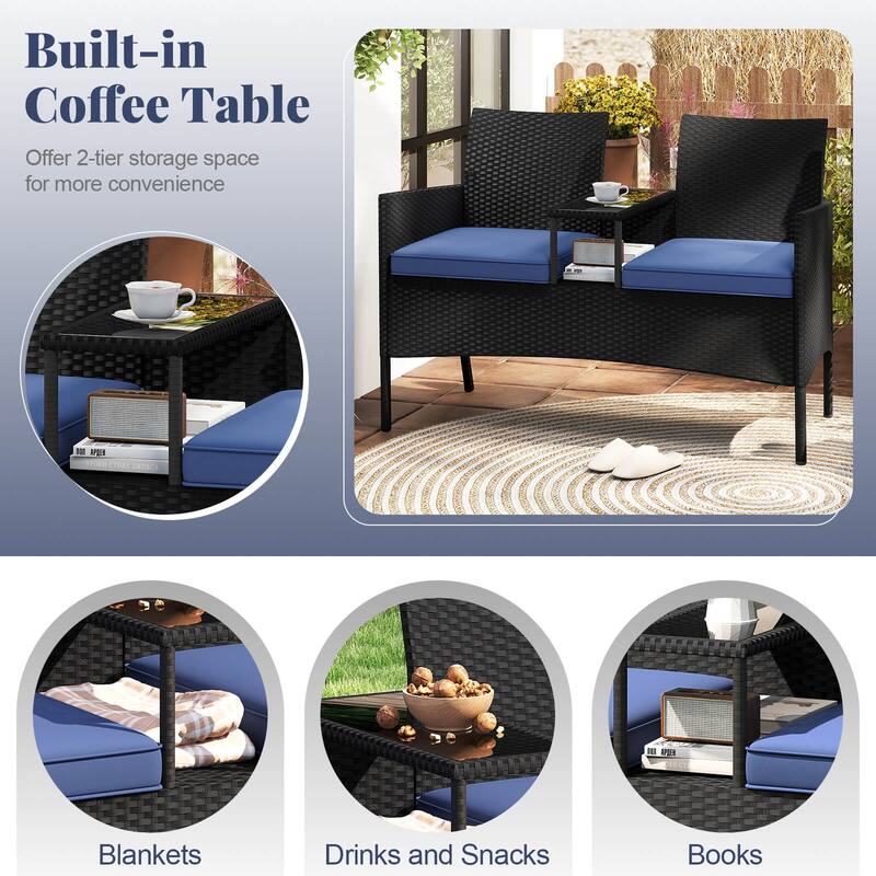 Costway Patio Loveseat with Built-in Table Soft Cushions & Tempered - See Details