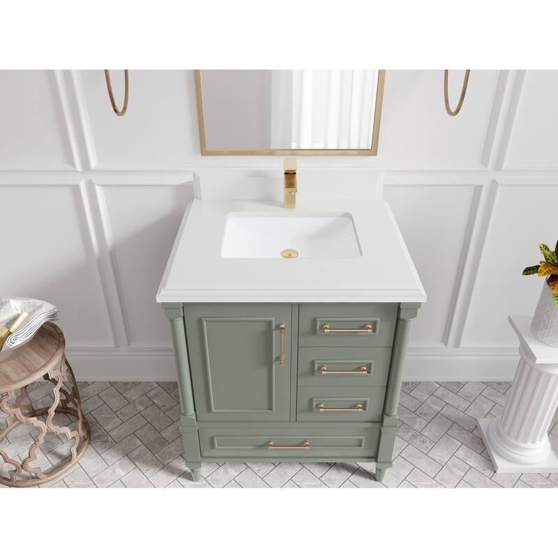 Willow Collections 30 in. W x 22 in. D Aberdeen Single Sink Bathroom Vanity with Countertop - 1.5" White Quartz - Evergreen