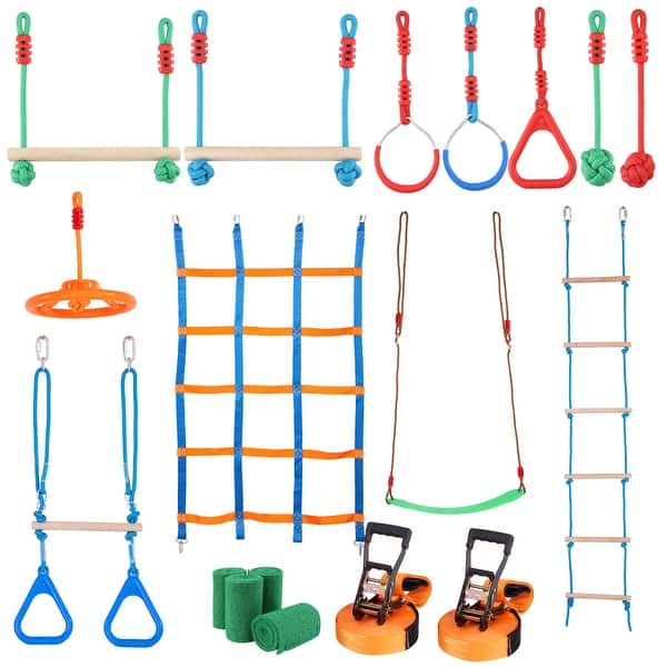 dimension image slide 0 of 3, Ninja Warrior Obstacle Course for Kids Backyard Toys Training Equipment Set