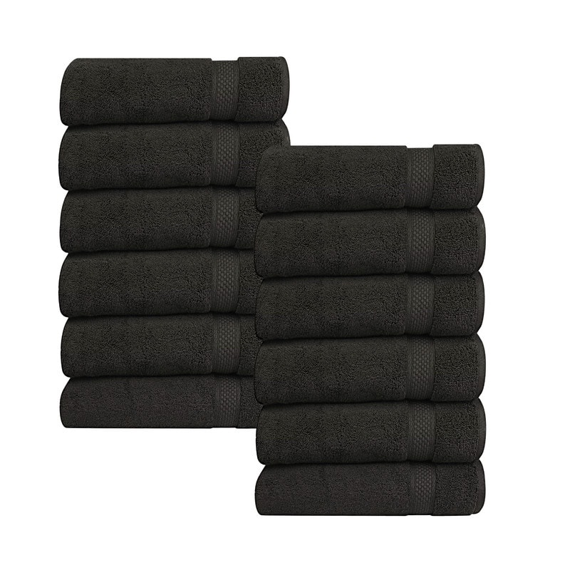A1HC Wash Cloth Set, 500 GSM 100% Ring Spun Cotton, Oeko-Tex Green Certified, Zero Twist, Quick Dry & Highly Absorbent - 12 Piece Wash Cloth (13"x13") - Black Onyx