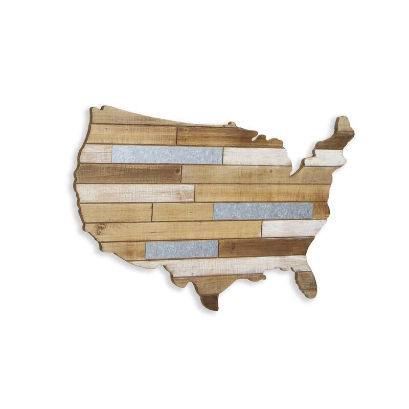 HomeRoots 19" X 31" Brown and Gray USA Wood and Metal Hanging Dimensional Sculpture